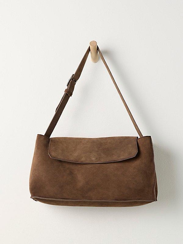 New Free People Lottie Suede Messenger Bag Espresso Brown Flap